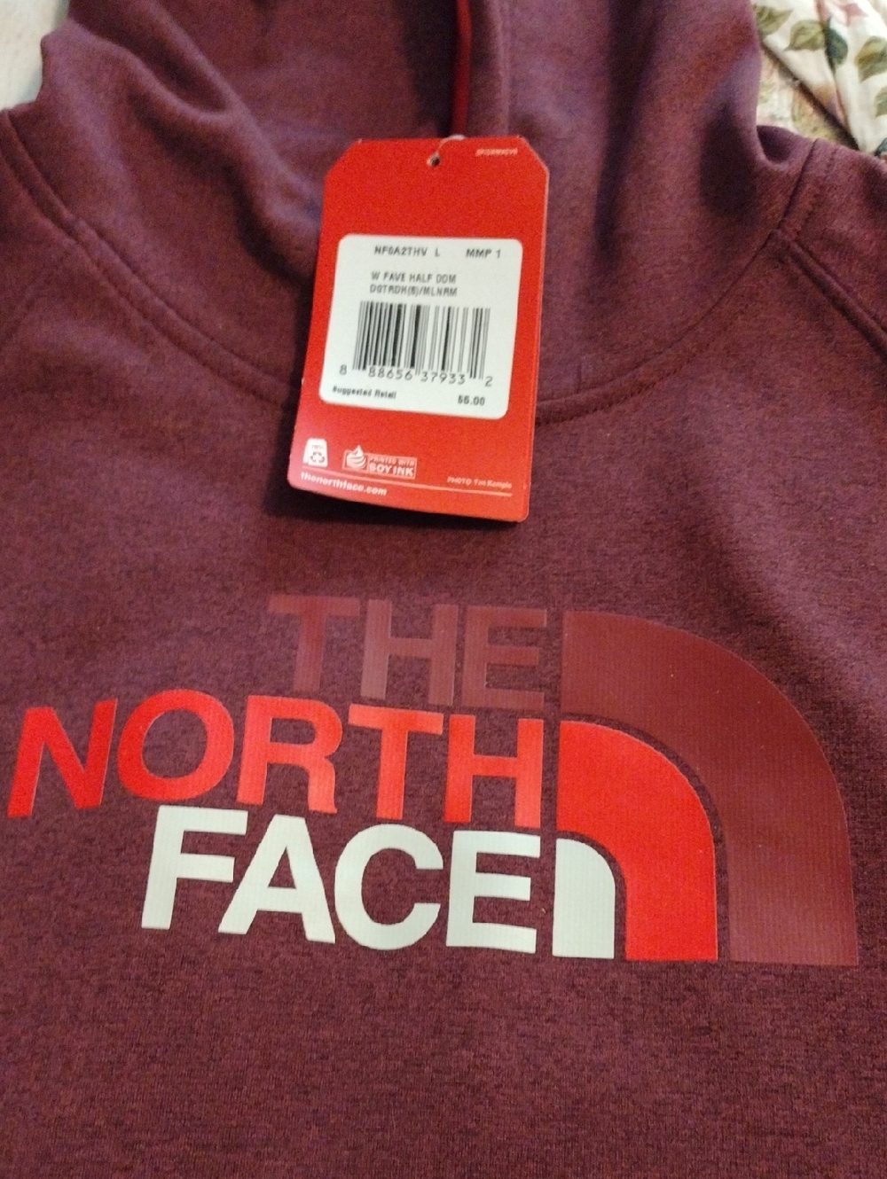 The North Face Maroon Hoodie with Orange Lining